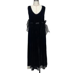 Vintage Alexa Rae Womens Velvet Tulle Belt Patchwork Hem Sleeveless Dress